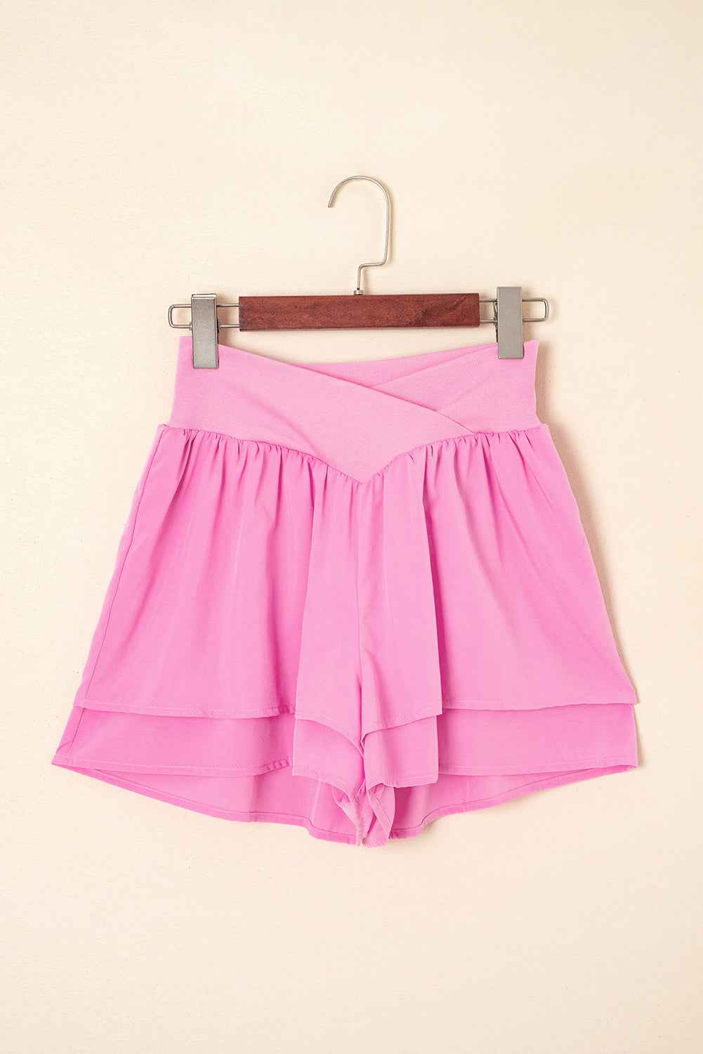 Bright Pink Crossed Waist Tiered Flowy Shorts by Wild and Free Boutique