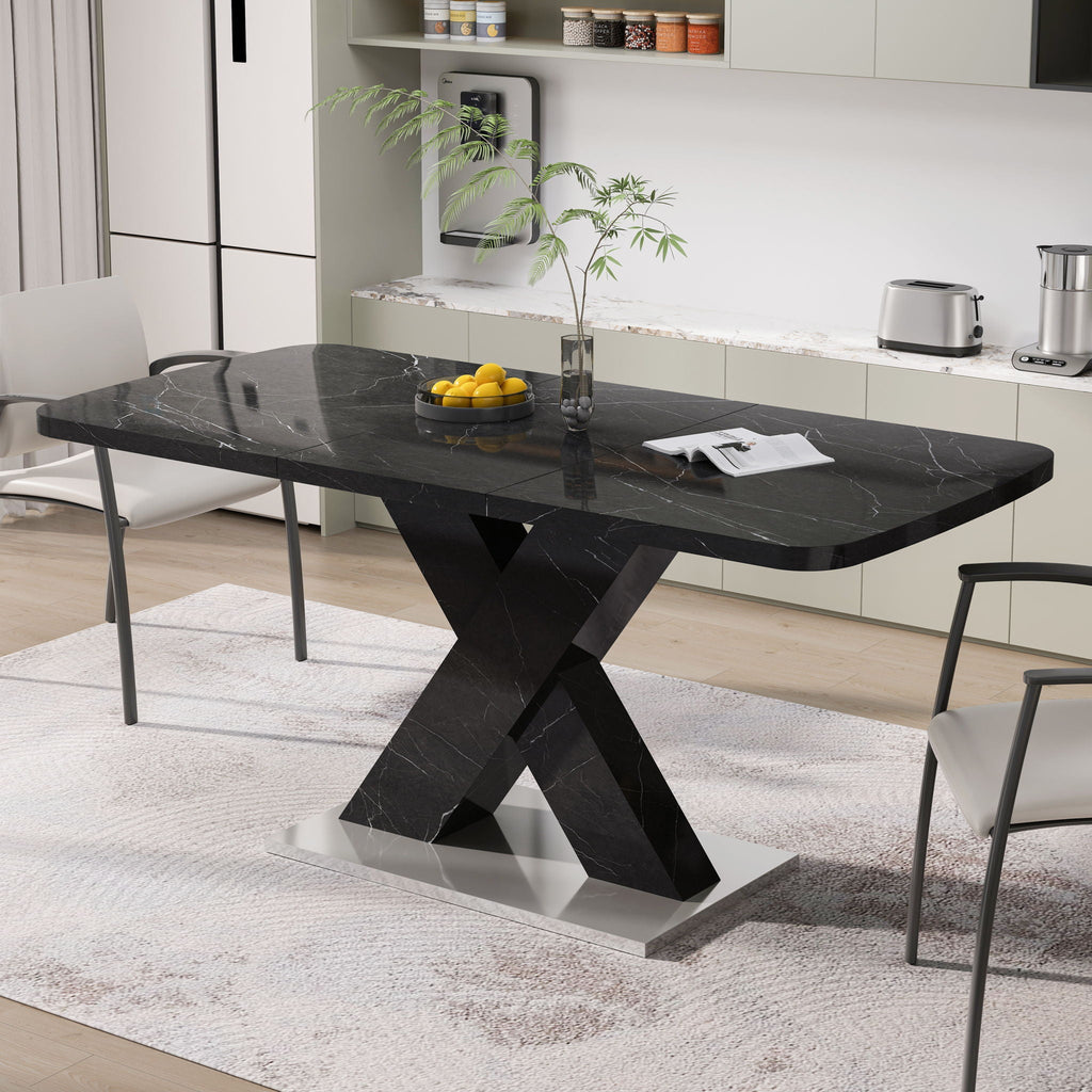 Modern Rectangle Dining Table With Stretchable TopAnd X Shape Legs by Unique Piece Furniture