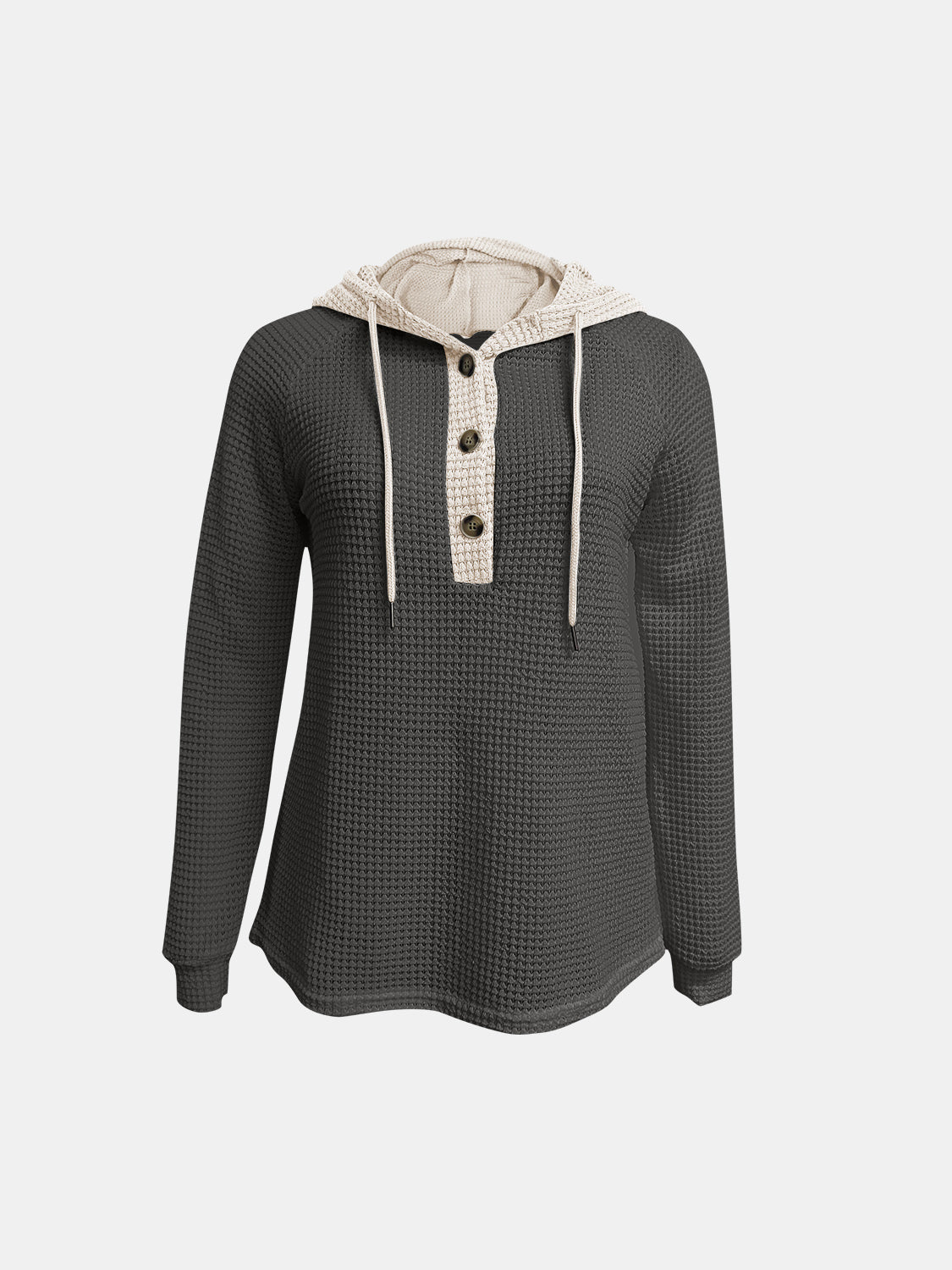 Full Size Waffle-Knit Contrast Long Sleeve Hoodie by Wild and Free Boutique