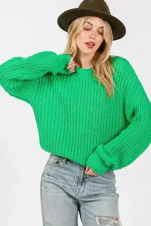 SAGE + FIG Round Neck Drop Shoulder Sweater by Femstylo