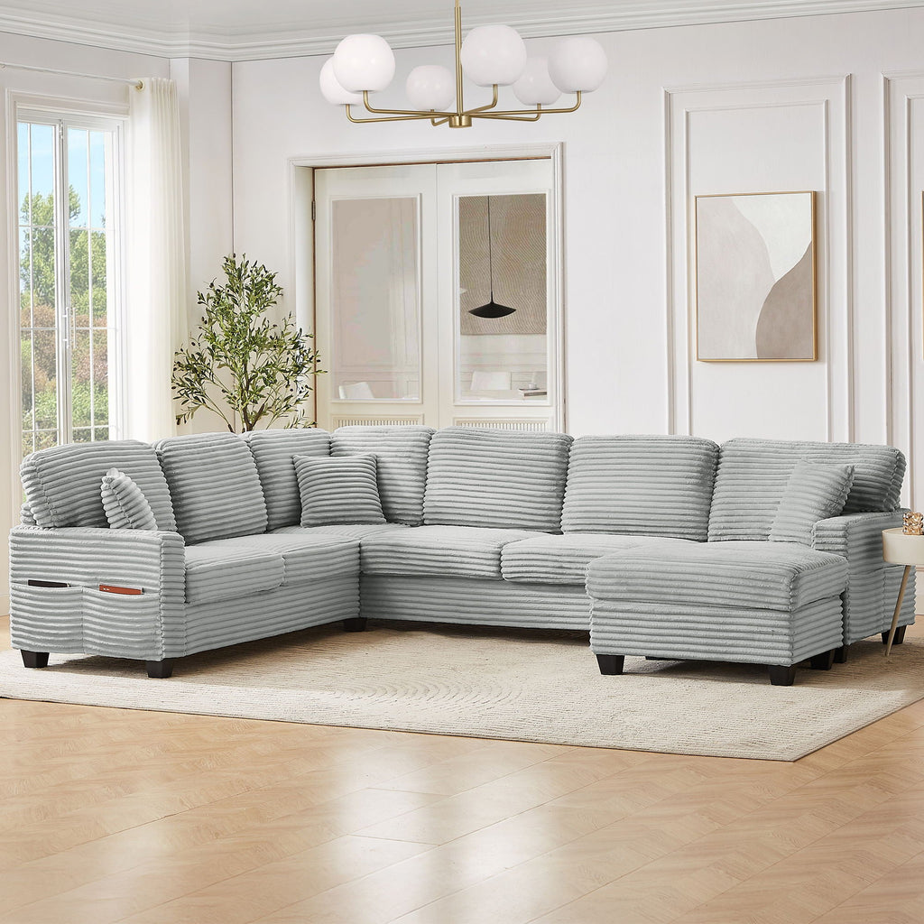 Upholstered U-Shaped Sectional Sofa With Movable Ottoman And Side Storage Pockets by Unique Piece Furniture