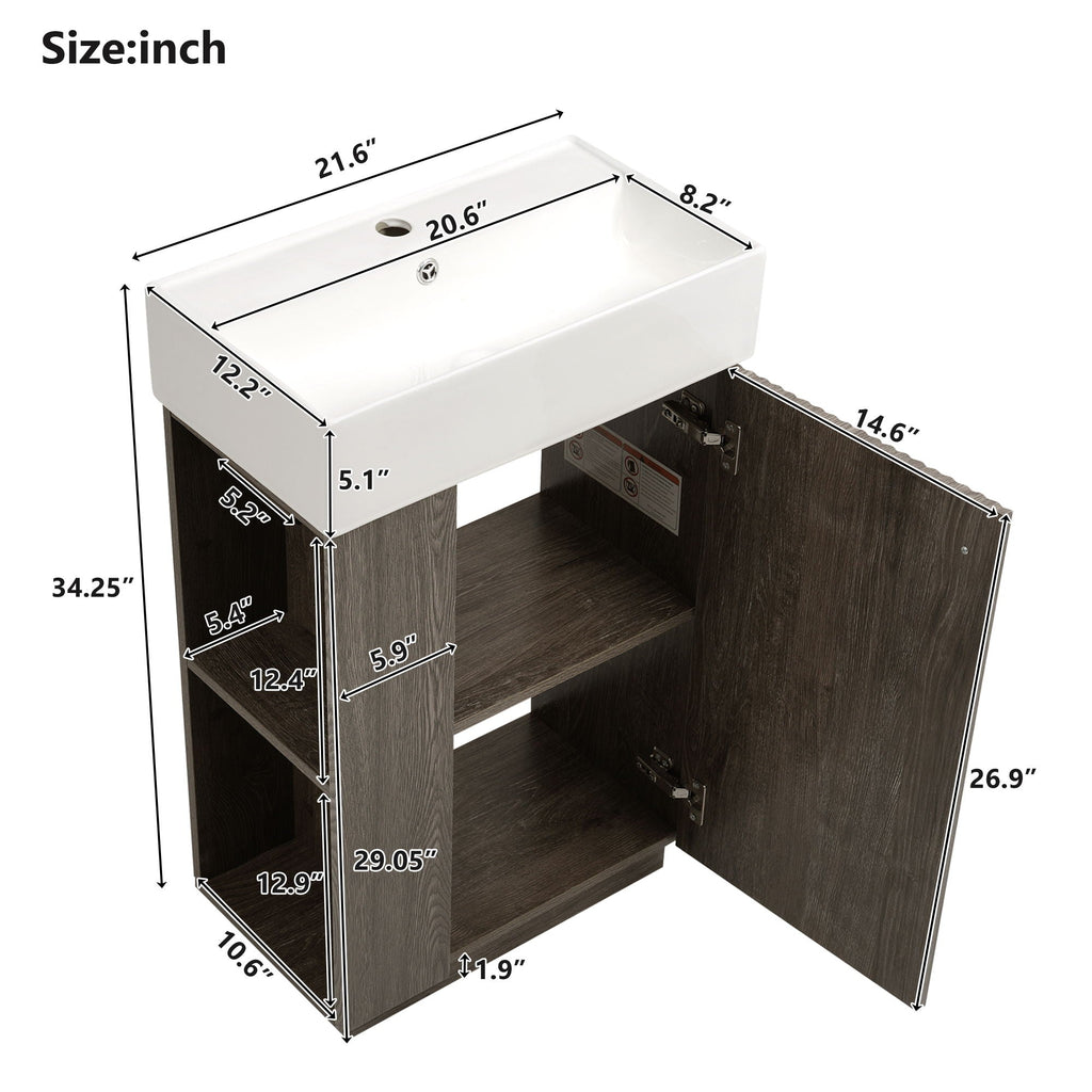 Bathroom Vanity With Sink, Freestanding Wood Grain Cabinet With Storage by Unique Piece Furniture