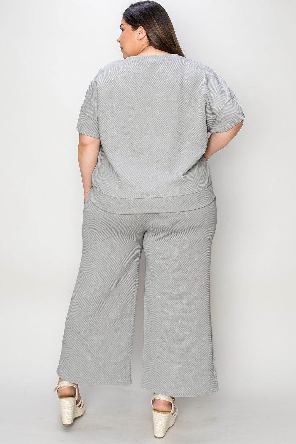 Double Take Full Size Texture Top and Pants Set for Women by Selvanelle