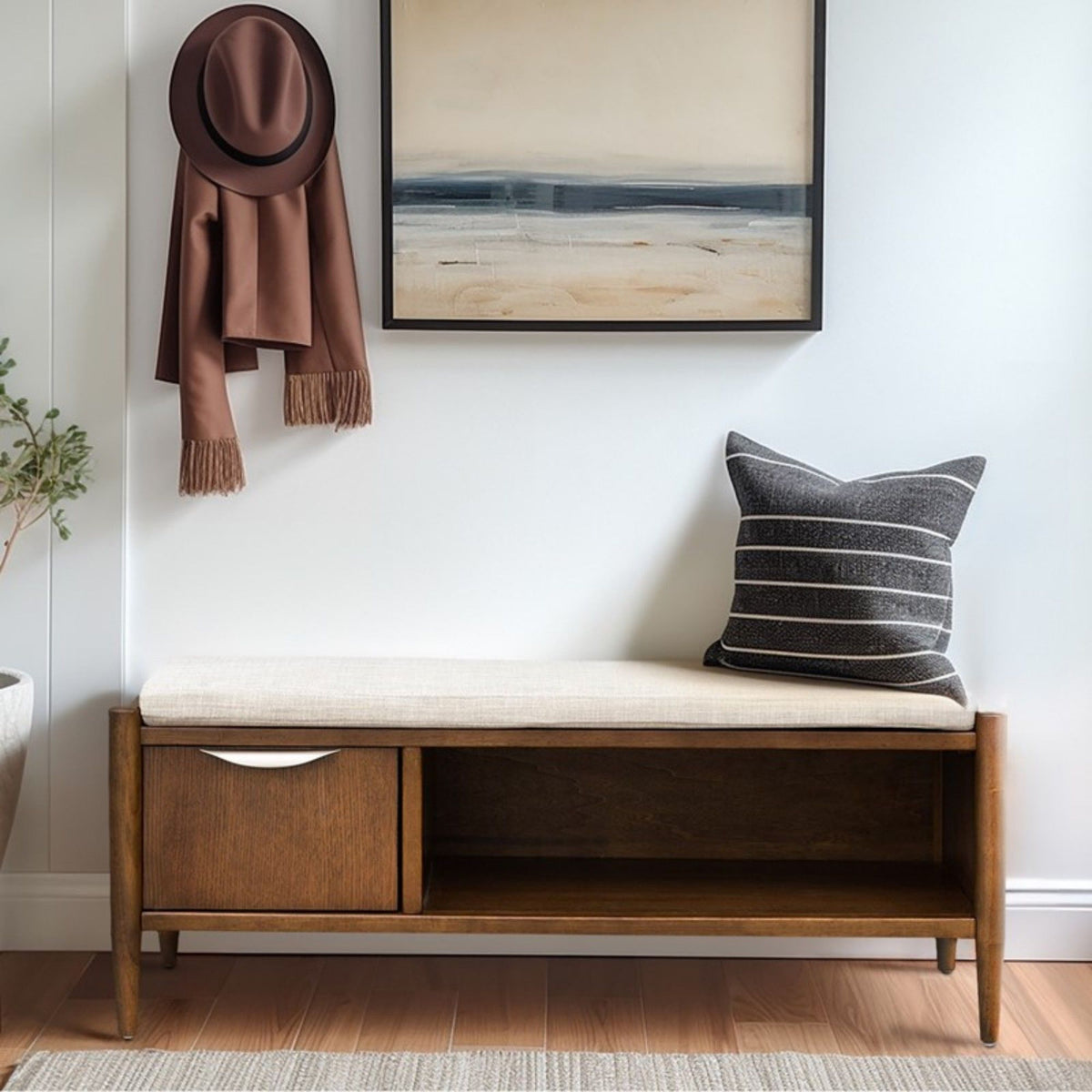 Accent Bench With Storage, Upholstered Cushion - Walnut Brown by Unique Piece Furniture