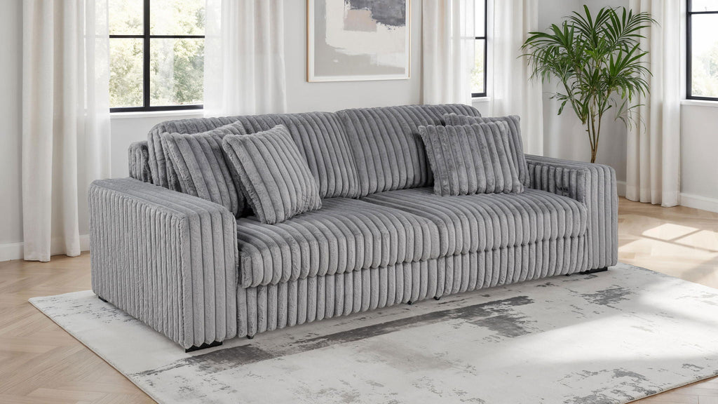 Jacana Corduroy Upholstered Dual Power Chaise Sofa Grey by Unique Piece Furniture