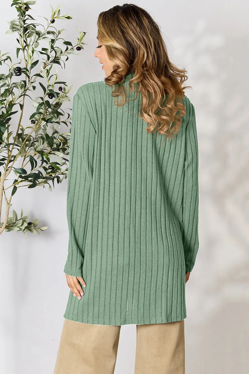 Basic Bae Full Size Ribbed Open Front Cardigan with Pockets by Wild and Free Boutique