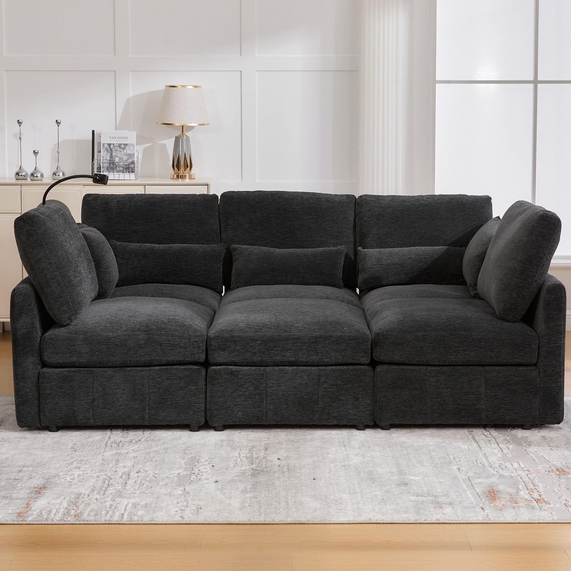 Modern Modular U-Shaped Sofa Bed With Movable Ottoman, USB Ports, Phone Holder by Unique Piece Furniture