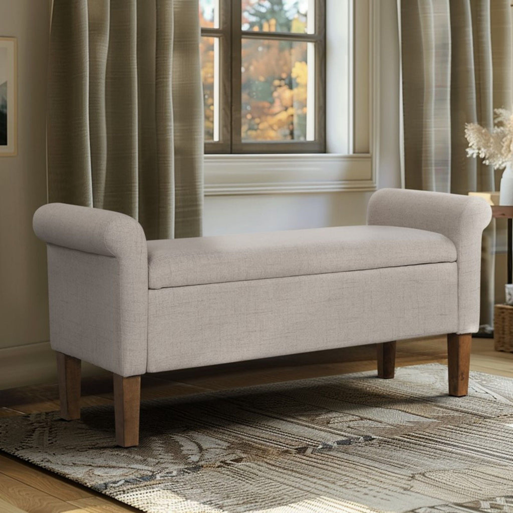 Upholstered Storage Bench With Rolled Armrests - Beige by Unique Piece Furniture