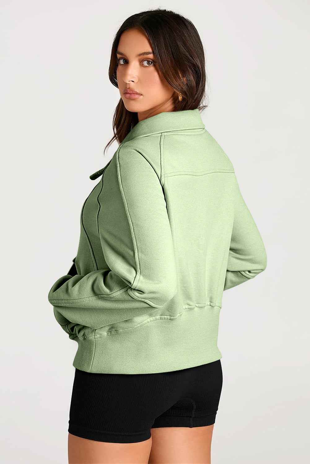 Smoke Green Quarter Zip Stand Neck Kangaroo Pocket Sweatshirt by Wild and Free Boutique
