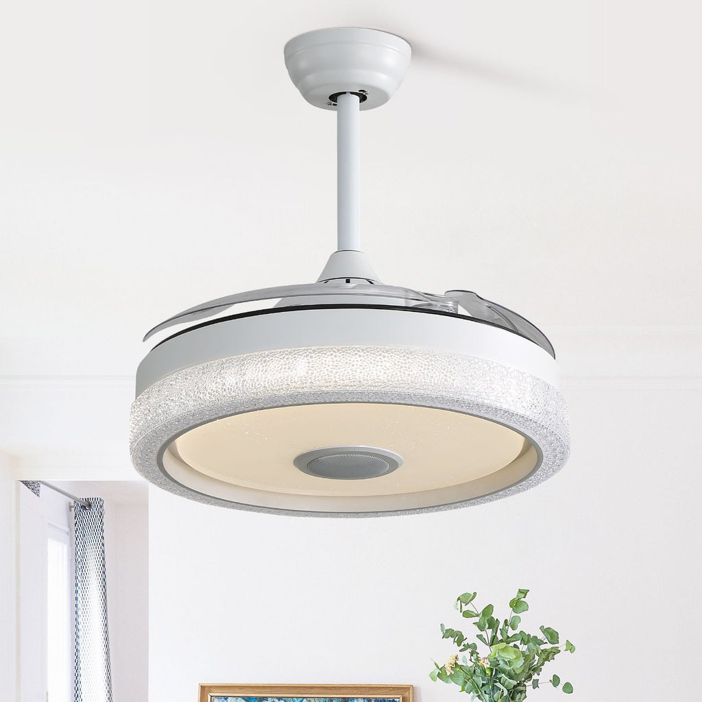 Invisible Ceiling Fan With Remote Control And 36W LED Light, 120V DC Motor, 3 Blades - White by Unique Piece Furniture