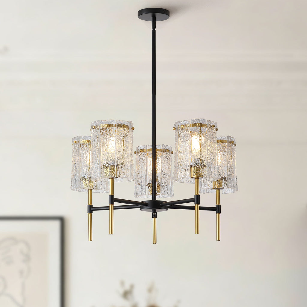 5 Light Chandelier, Textured Glass Pendant Light, (Not Including The Bulb) For Living Room - Black / Gold by Unique Piece Furniture