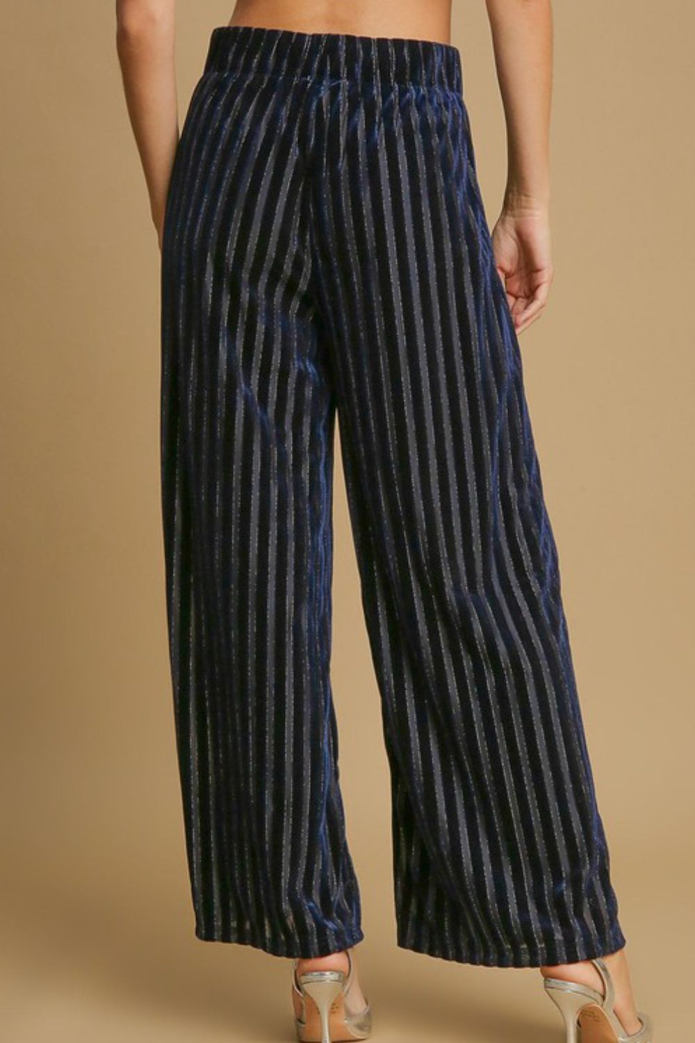 Umgee Full Size Elastic Waist Striped Wide Leg Velvet Pants by Wild and Free Boutique