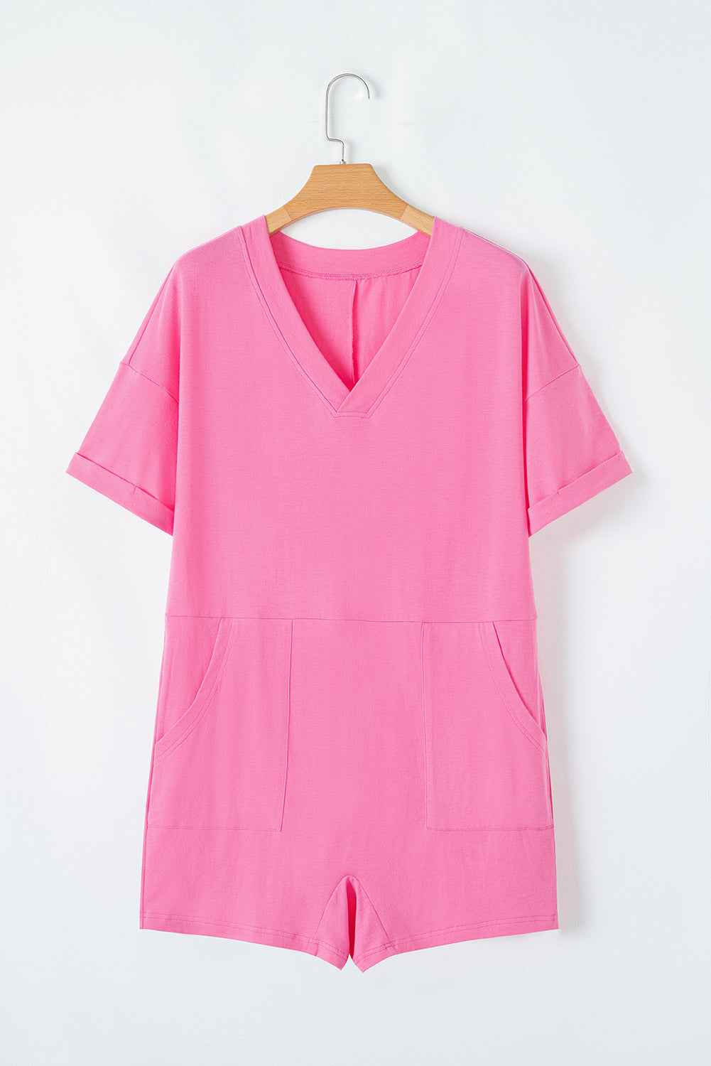 Bonbon Loose Half Sleeve V Neck Plain Romper by Wild and Free Boutique
