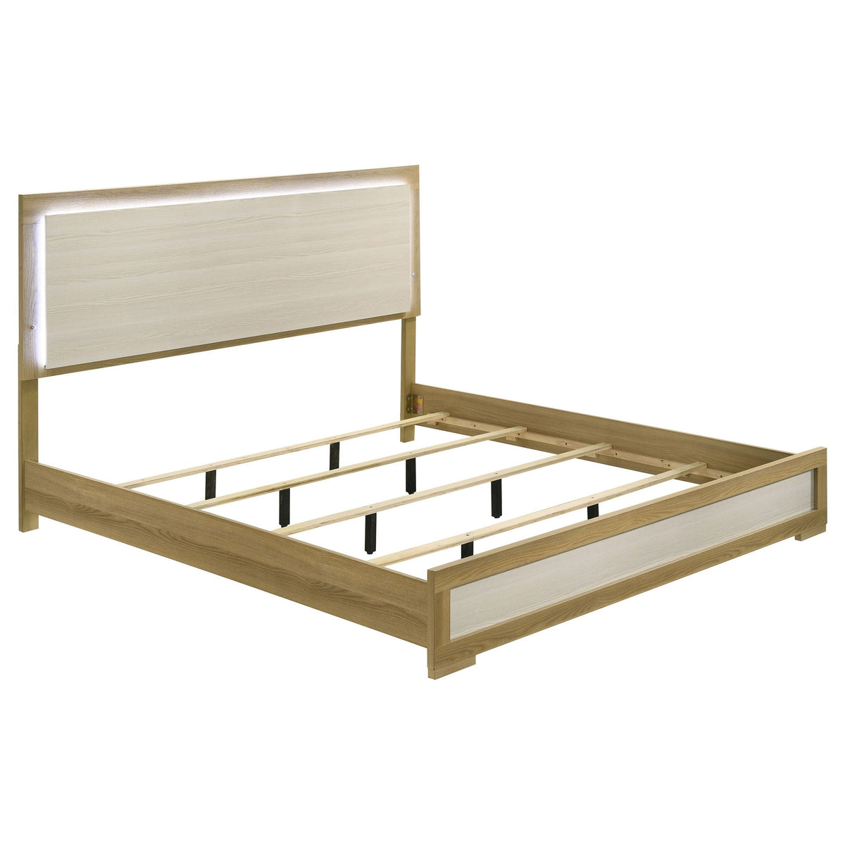 Hyland Eastern King Panel Bed LED Headboard Natural by Unique Piece Furniture