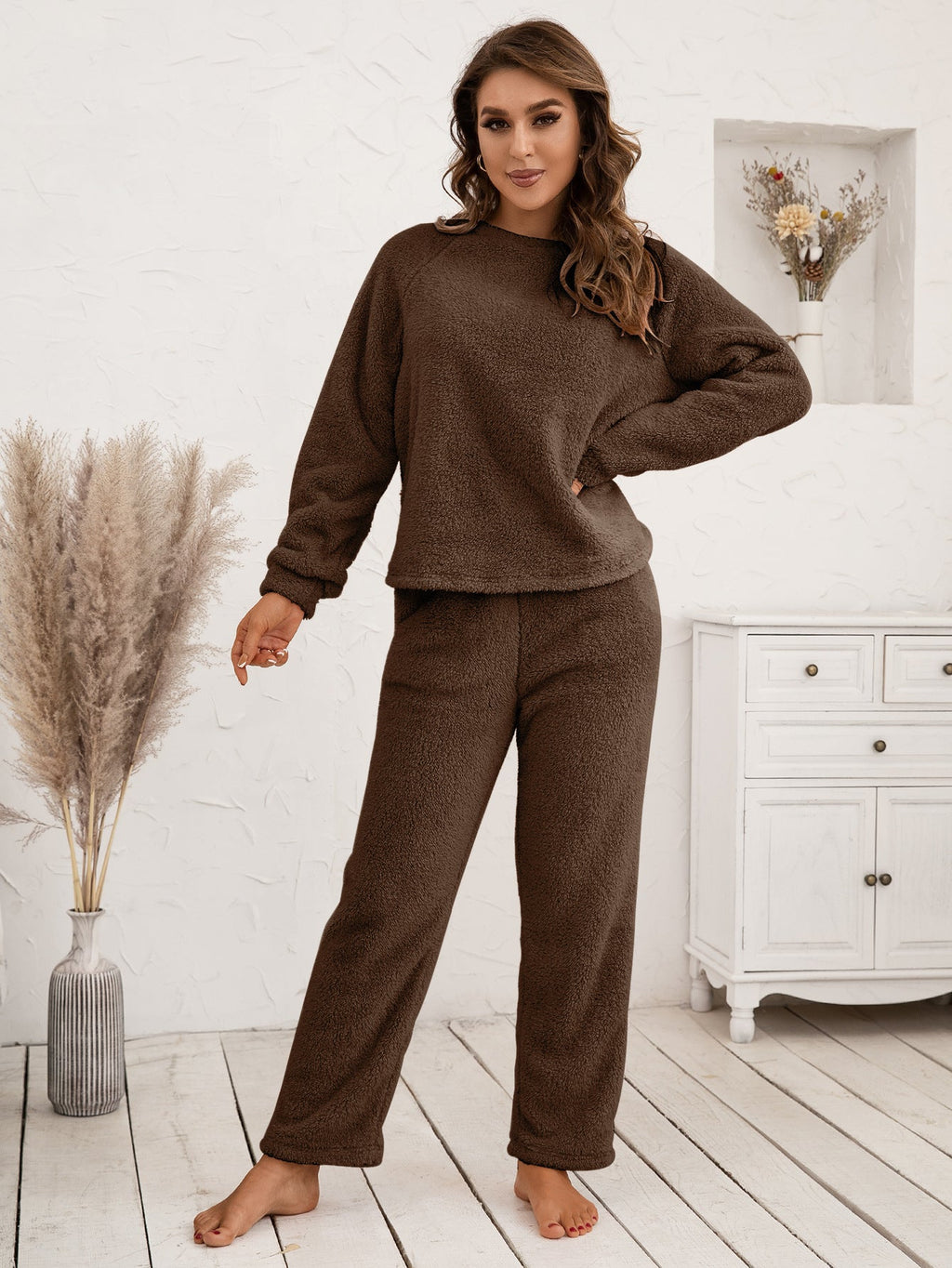 Ivy Lane Teddy Long Sleeve Top and Pants Lounge Set by Wild and Free Boutique