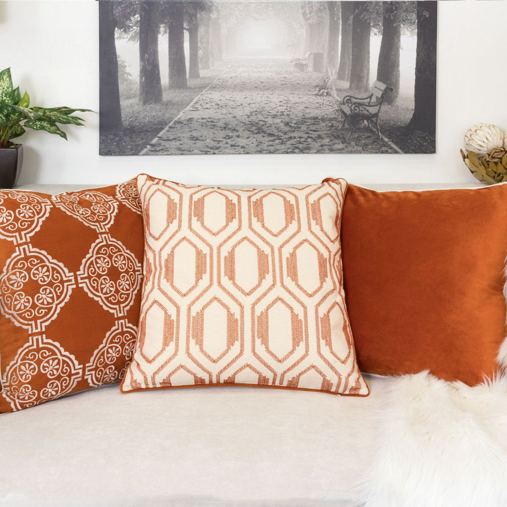 Geometric Embroidered Throw Pillow - Rust by Unique Piece Furniture