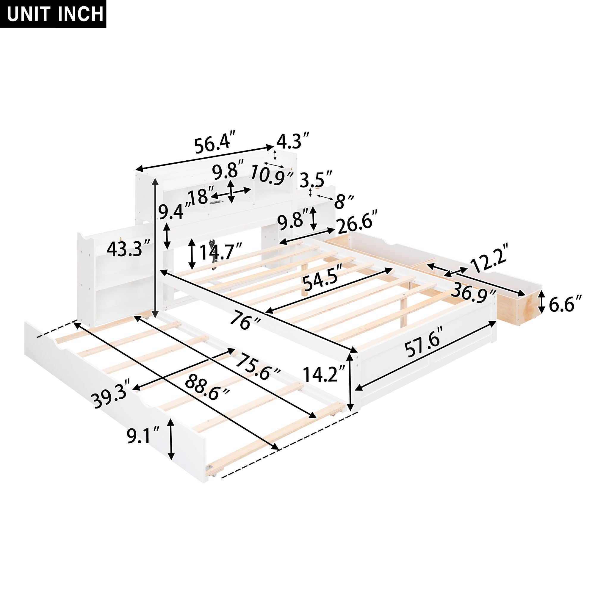 Storage Platform Bed With Pull Out Shelves, Trundle, And 2 Drawers by Unique Piece Furniture