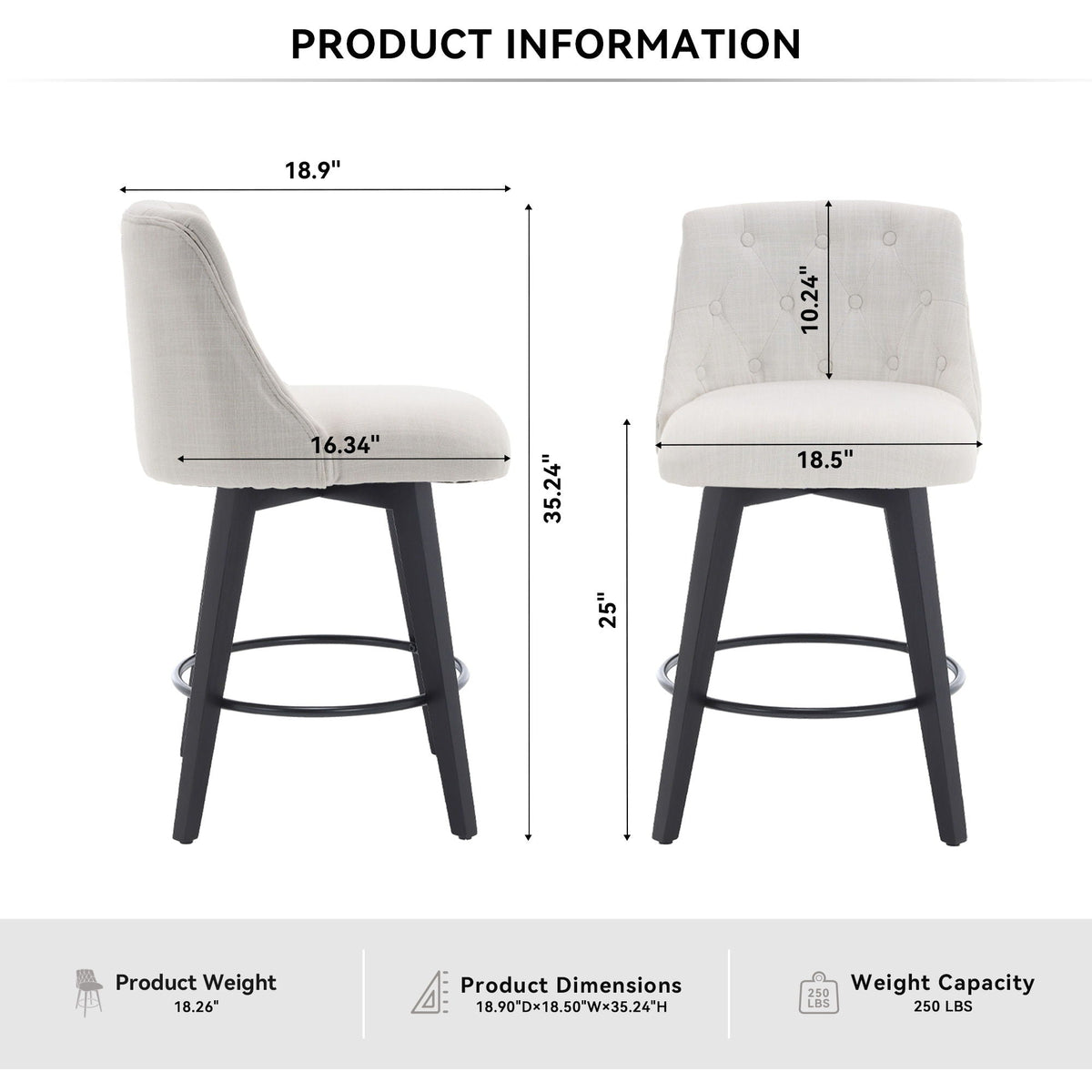 Swivel Bar Stools & Button Tufted Back (Set of 2) by Unique Piece Furniture
