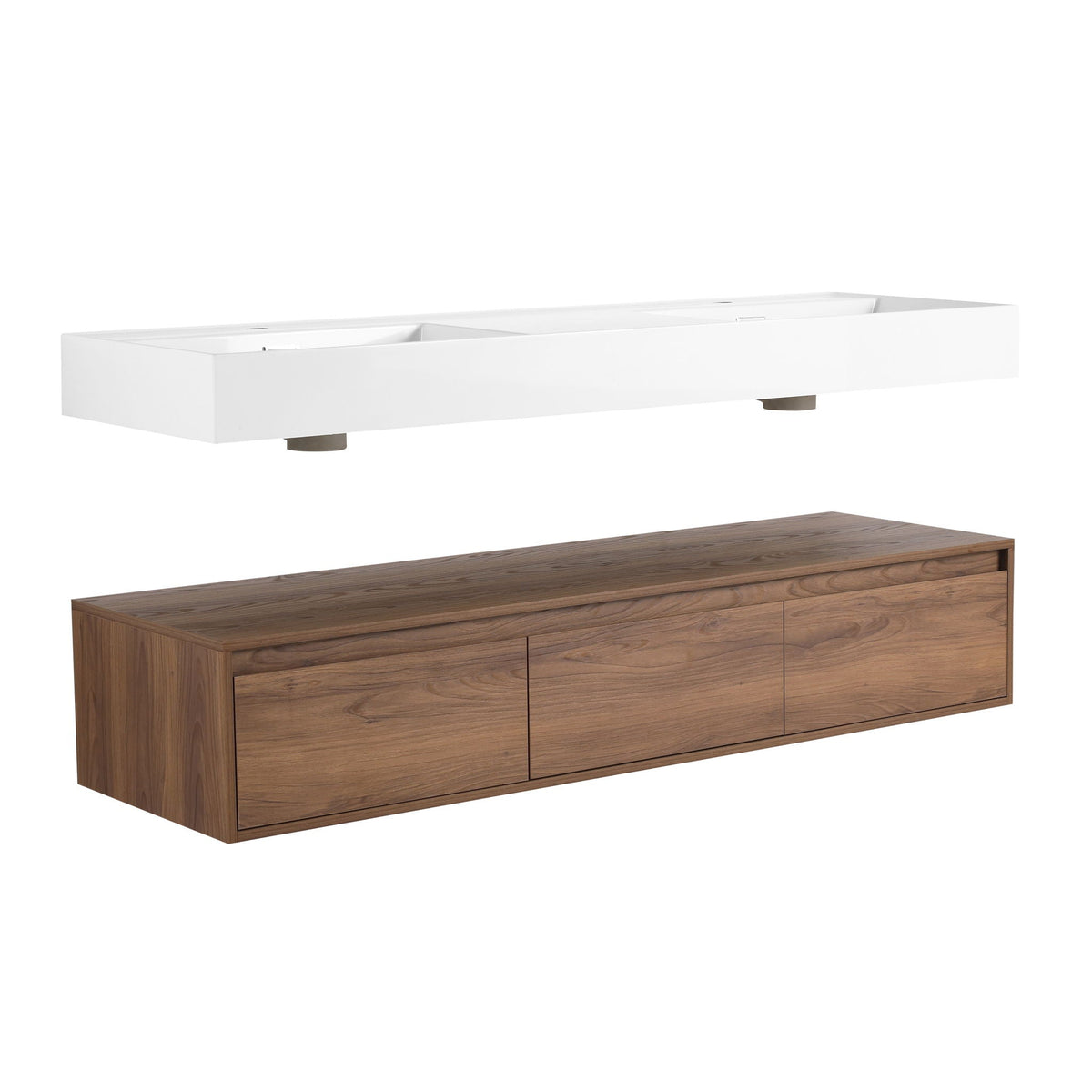 Contemporary Wall Mounted Bathroom Vanity With Dual Resin Sink And Soft Close Drawer by Unique Piece Furniture