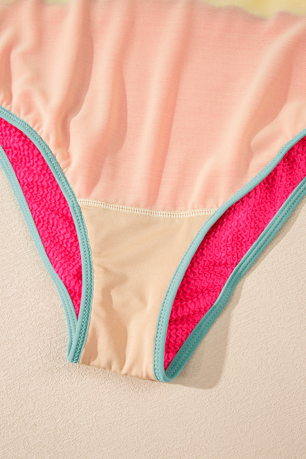 Iceland Blue Textured Color Block Patchwork One Piece Swimsuit by Wild and Free Boutique