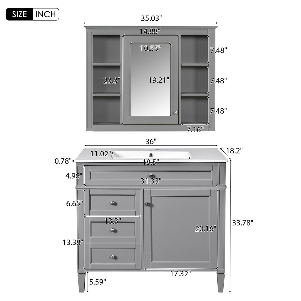 Bathroom Vanity With Mirror Cabinet, Single Sink With 2 Soft Closing Doors And 4 Drawers by Unique Piece Furniture