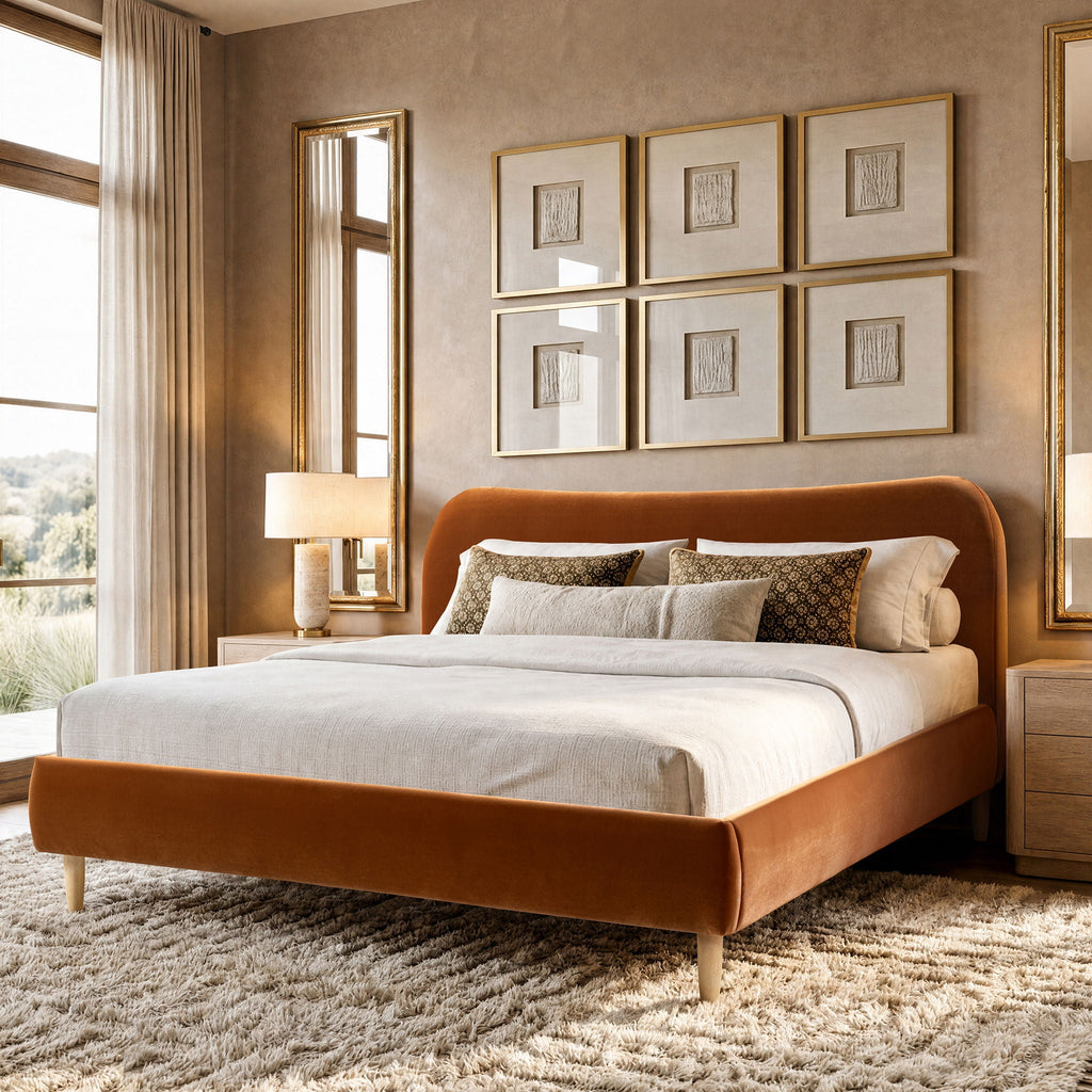 Roman - Curved Headboard Upholstered Platform Bed by Unique Piece Furniture