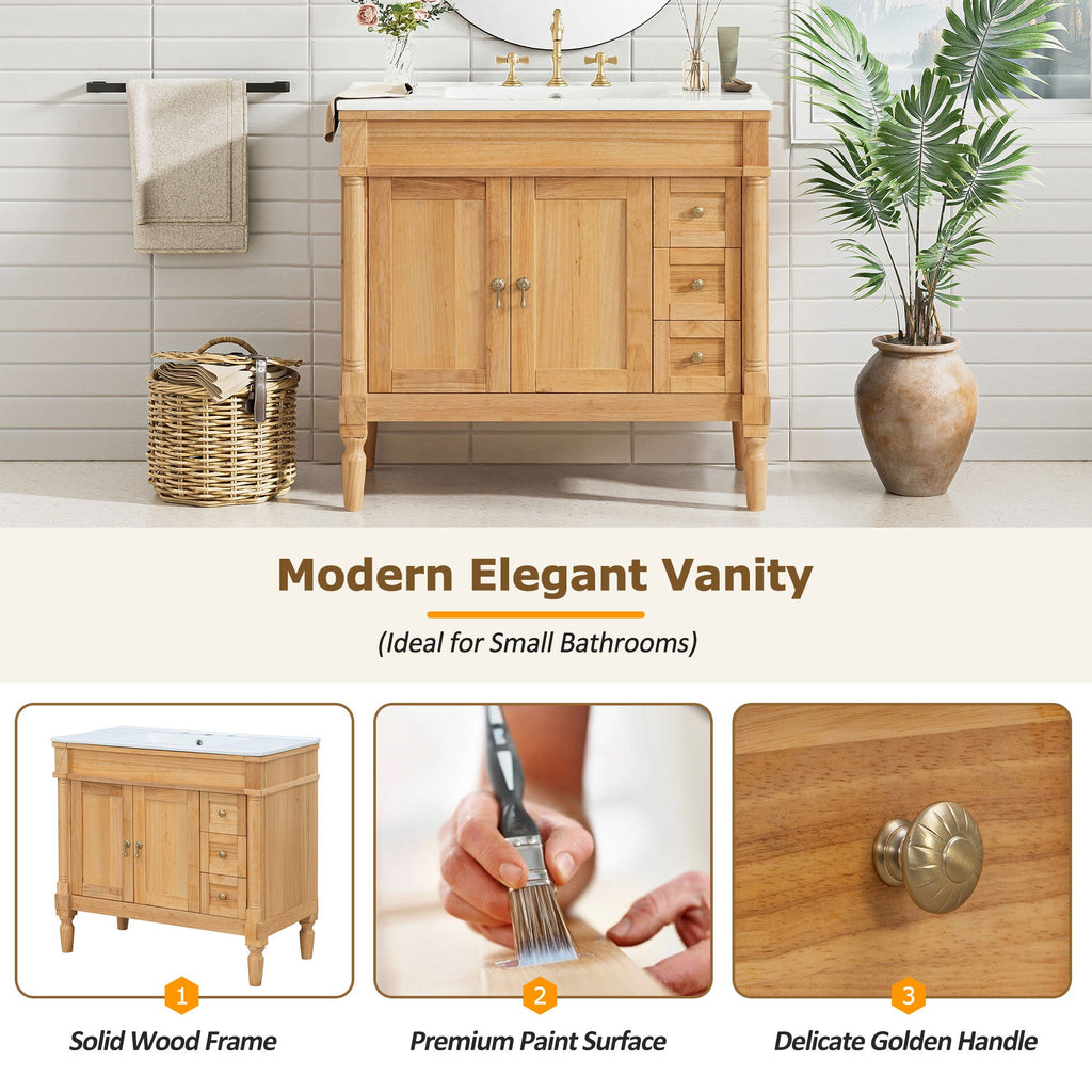 Modern Bathroom Vanity With Ceramic Sink, Soft Close Doors, Adjustable Shelves by Unique Piece Furniture