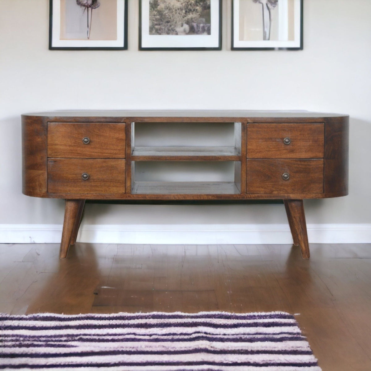 Solid Wood Rounded Entertainment Unit by Unique Piece Furniture