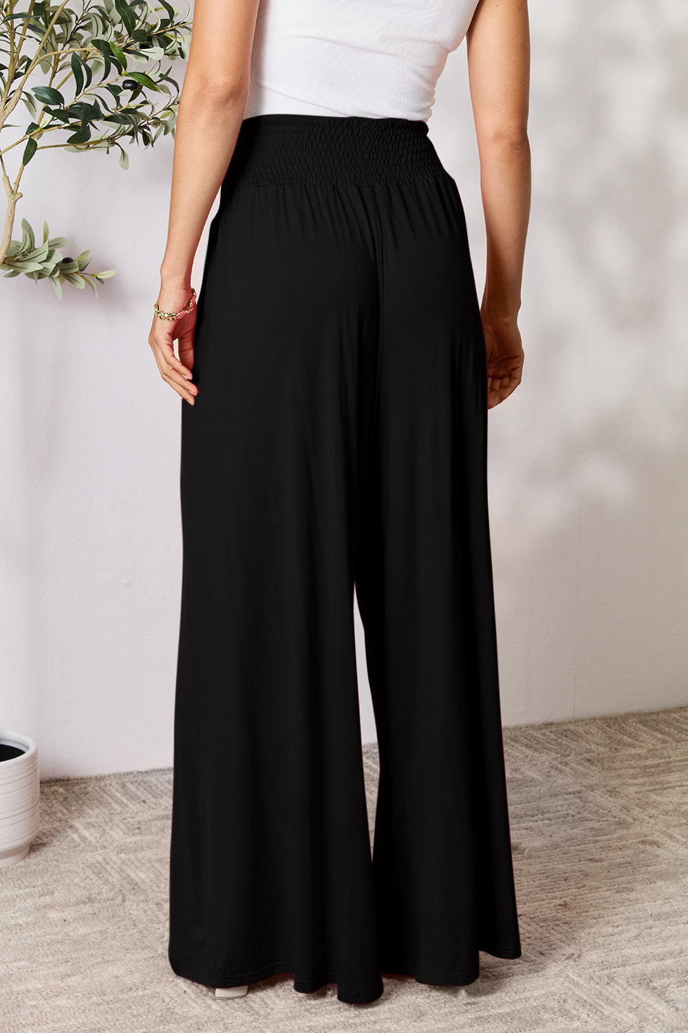 Double Take Full Size Smocked Wide Waistband Wide Leg Pants by Wild and Free Boutique