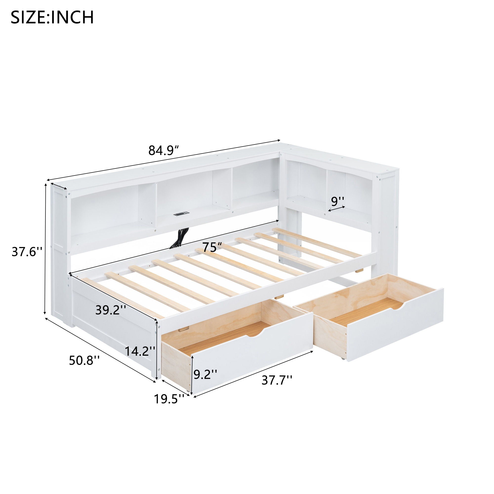 Daybed With 2 Storage Drawers, Storage Cabinets, USB Ports by Unique Piece Furniture