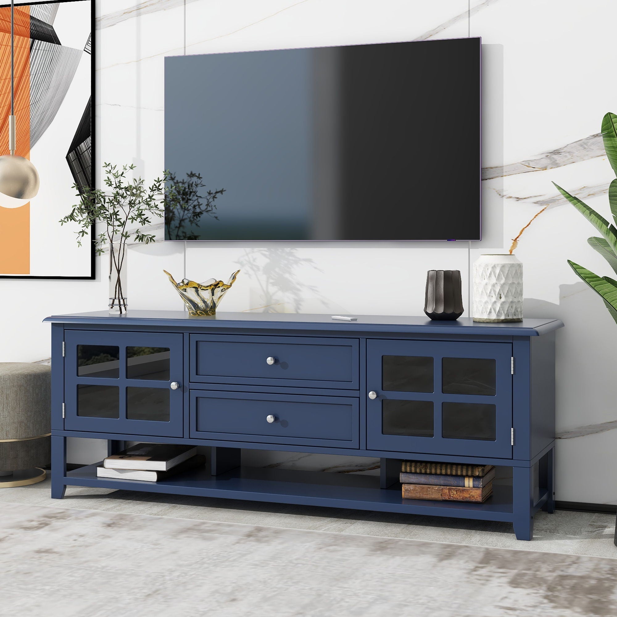 TV Stand, Entertainment Center With Dual Drawers And Hidden Storage, Cabinet With Soft Closing Doors And Sleek Panel Design by Unique Piece Furniture