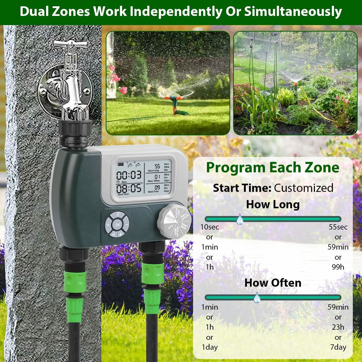 Digital Programmable Sprinkler Timer with 2 Outlet Zones by DailySale