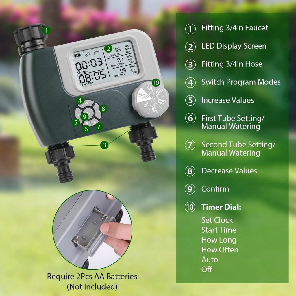 Digital Programmable Sprinkler Timer with 2 Outlet Zones by DailySale