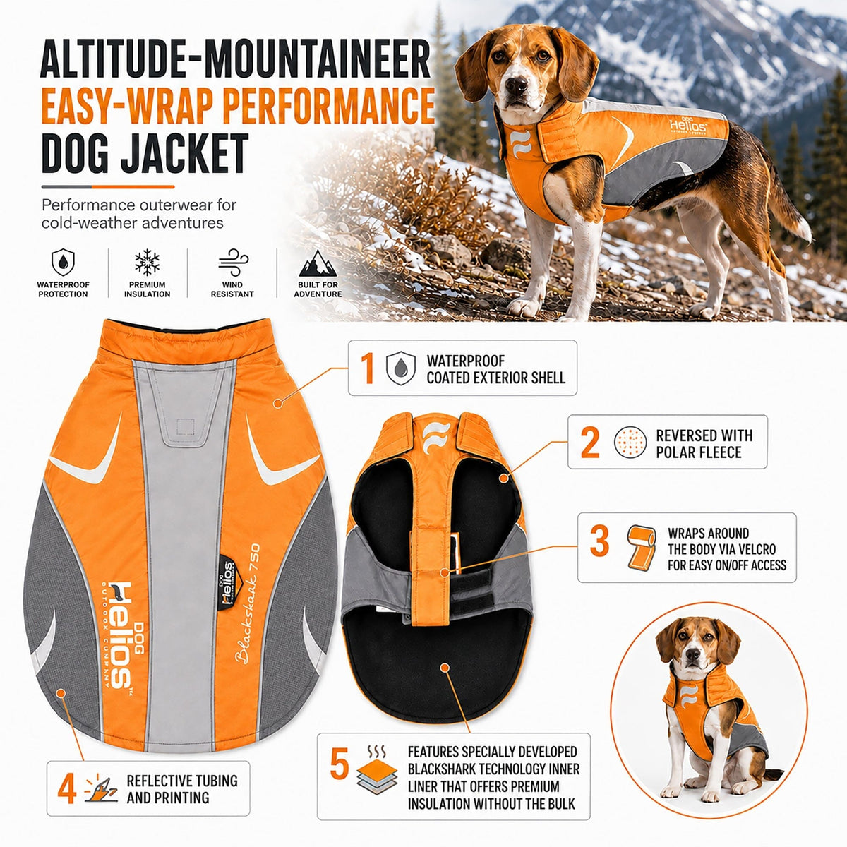 Dog Helios ® Altitude-Mountaineer Wrap-Hook-and-Loop Waterproof Dog Coat by Pet Life