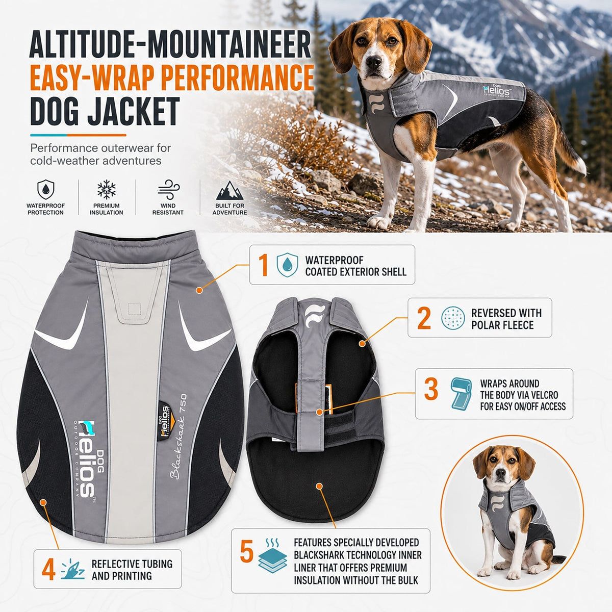 Dog Helios ® Altitude-Mountaineer Wrap-Hook-and-Loop Waterproof Dog Coat by Pet Life