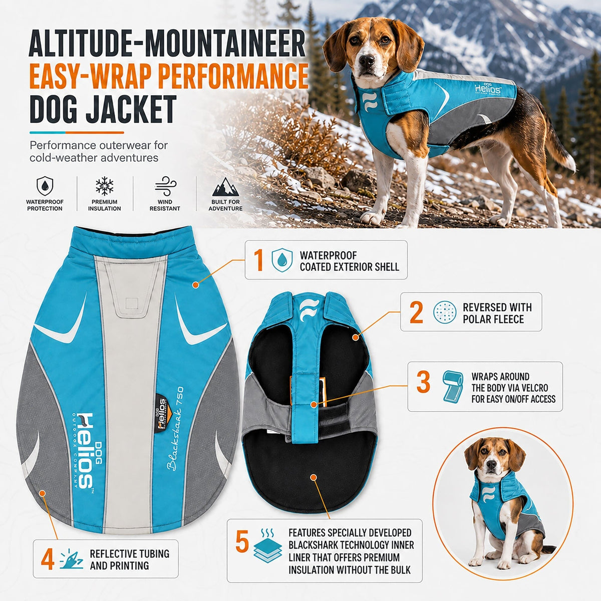 Dog Helios ® Altitude-Mountaineer Wrap-Hook-and-Loop Waterproof Dog Coat by Pet Life