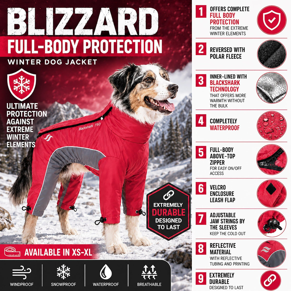 Dog Helios ® Blizzard Full-Bodied Adjustable and 3M Reflective Dog Jacket by Pet Life