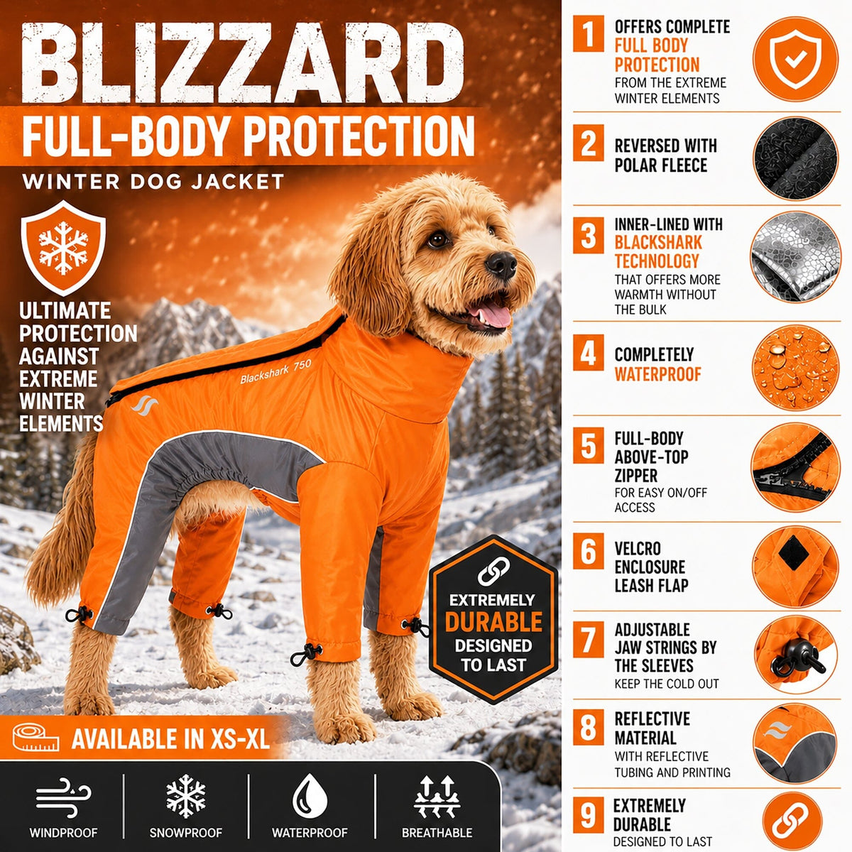Dog Helios ® Blizzard Full-Bodied Adjustable and 3M Reflective Dog Jacket by Pet Life