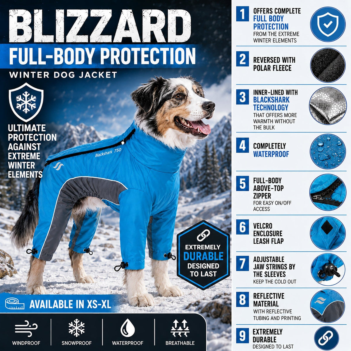 Dog Helios ® Blizzard Full-Bodied Adjustable and 3M Reflective Dog Jacket by Pet Life
