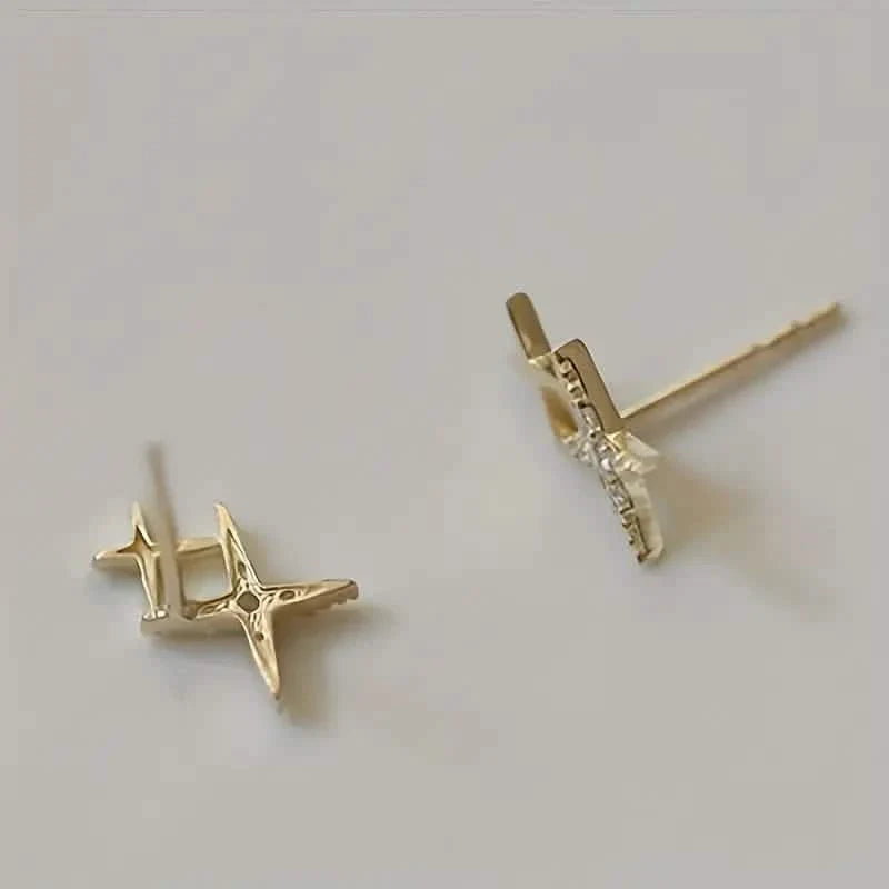 Double Star Design Stud Earrings Inlaid Zirconia by DailySale