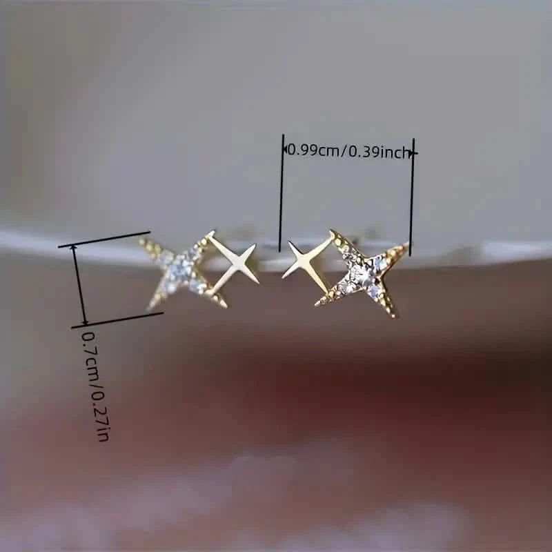 Double Star Design Stud Earrings Inlaid Zirconia by DailySale