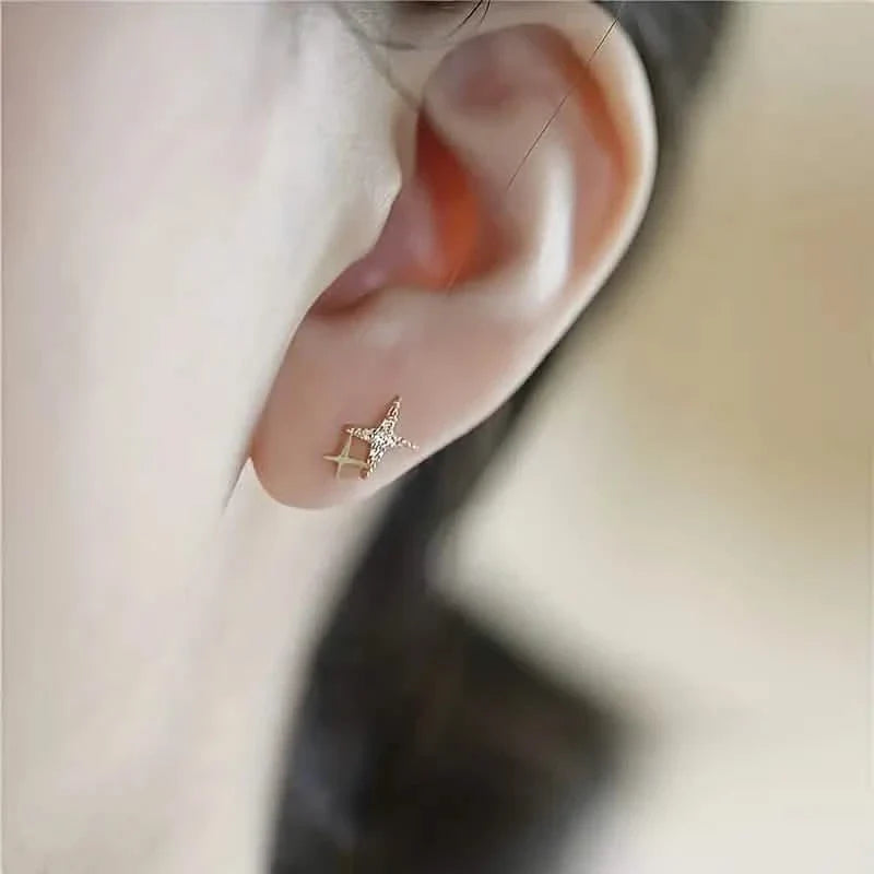 Double Star Design Stud Earrings Inlaid Zirconia by DailySale