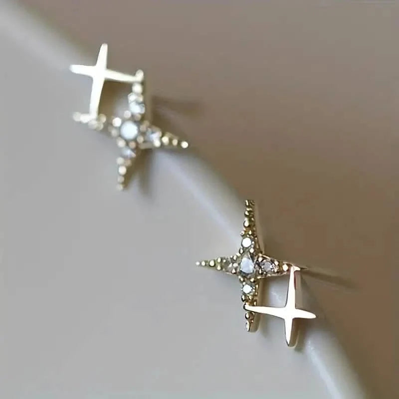 Double Star Design Stud Earrings Inlaid Zirconia by DailySale
