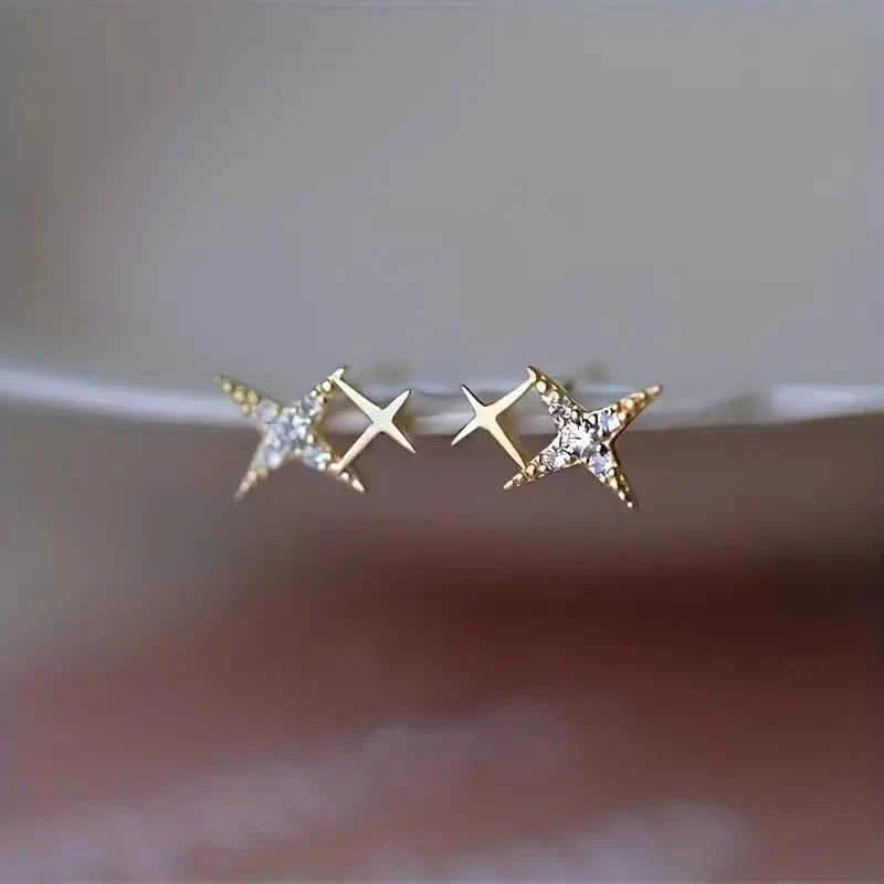 Double Star Design Stud Earrings Inlaid Zirconia by DailySale