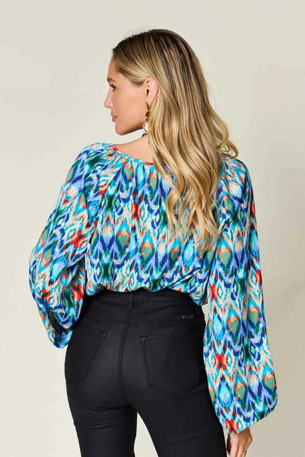 Double Take Full Size Printed Balloon Sleeve Blouse by Wild and Free Boutique