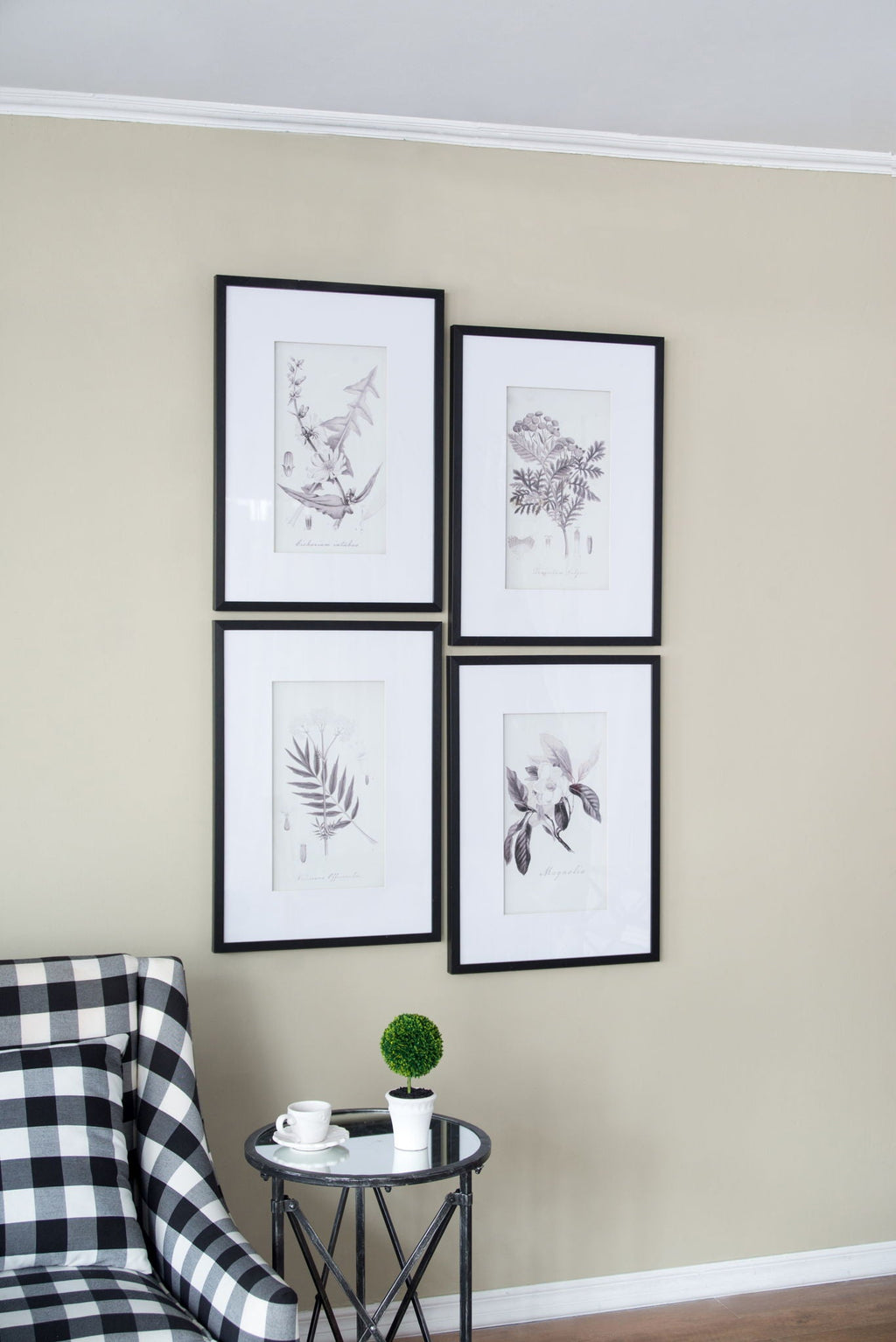 Botanical Wall Art Prints, Home Decor For Living Room Dining Room, Bedroom, Hallway (Set of 4) - White / Black by Unique Piece Furniture