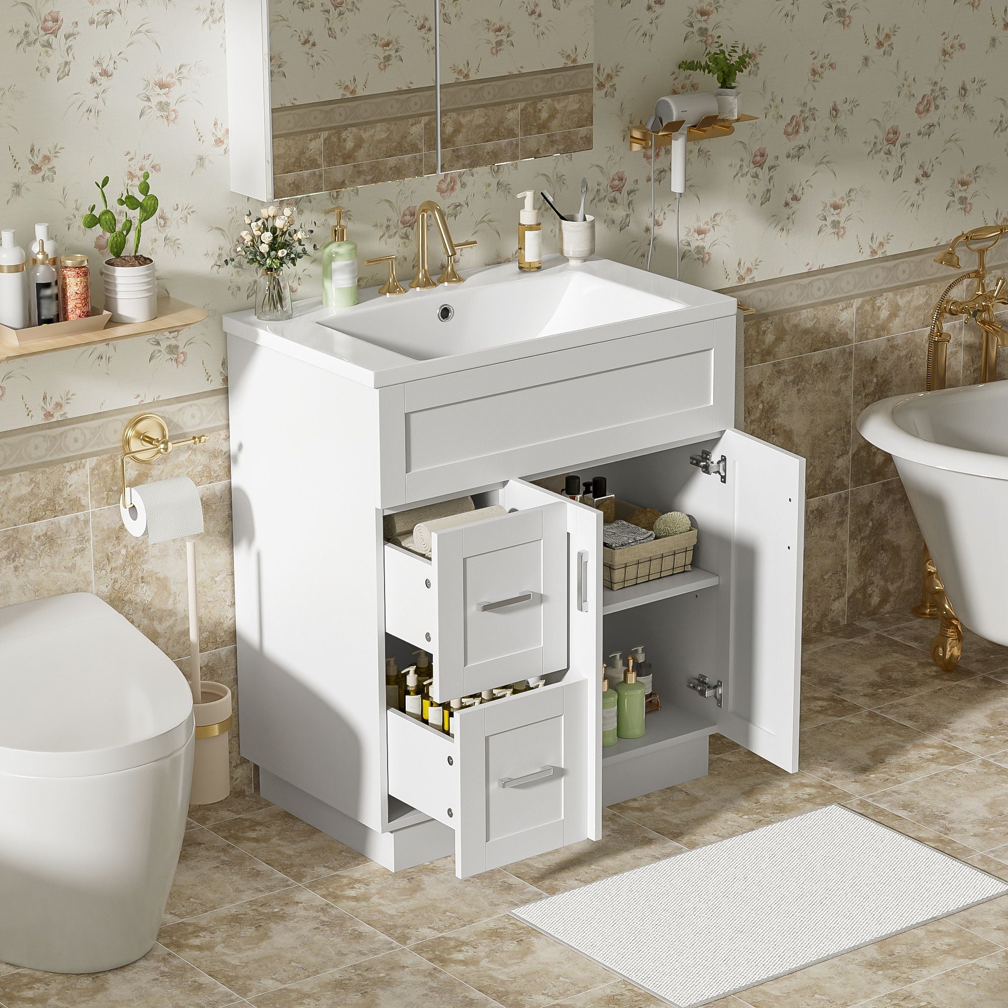 Bathroom Vanity With 2 Doors, 2 Drawers, Adjustable Shelf, Hidden Slides & Soft Close Hinges by Unique Piece Furniture
