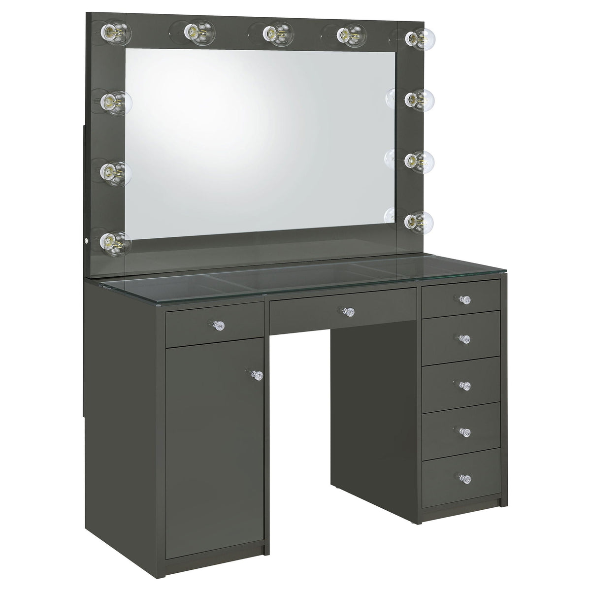Acena 7-drawer Vanity Set with Lighting Grey High Gloss by Unique Piece Furniture