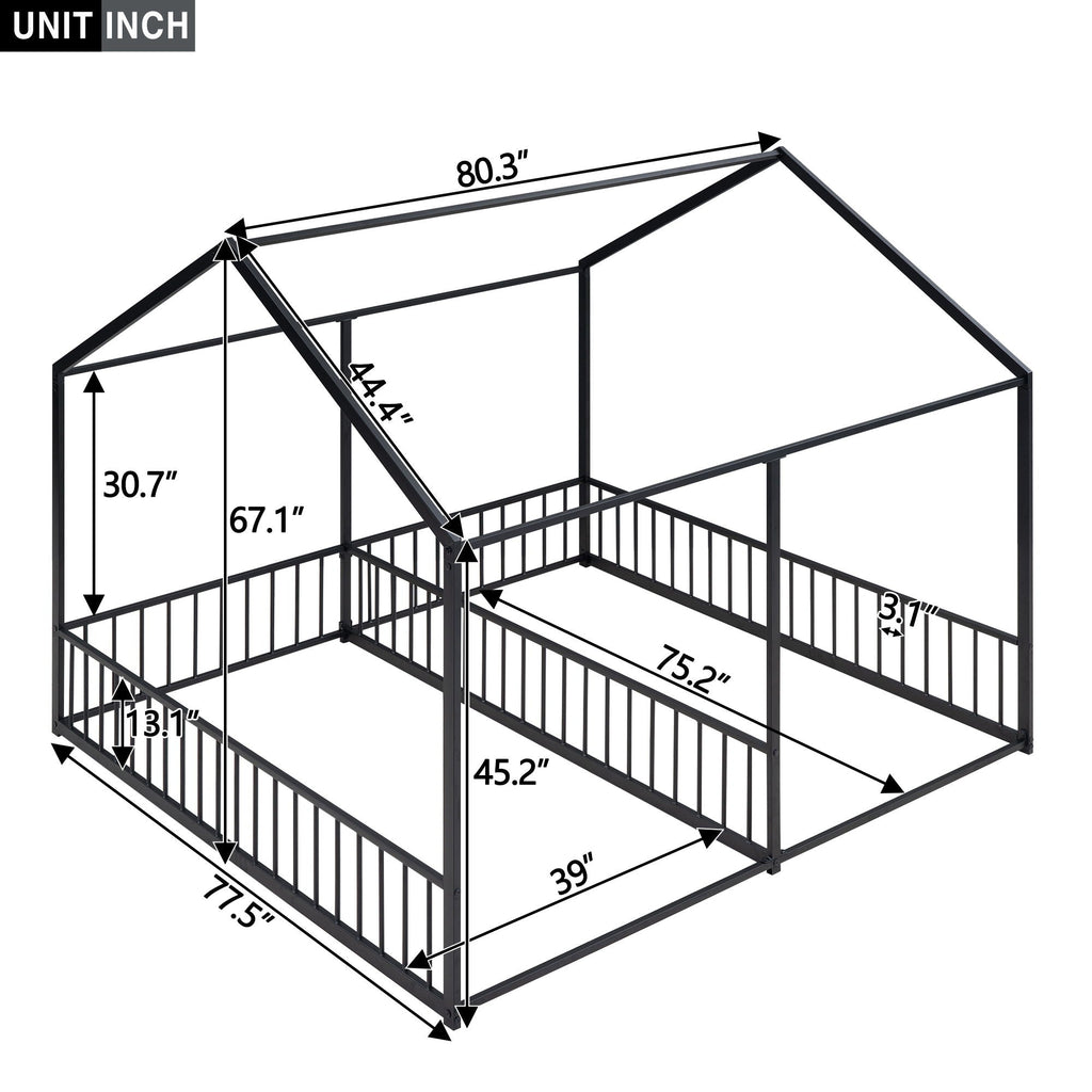 House Platform Beds, 2 Shared Beds, Metal Frame With Guardrails by Unique Piece Furniture