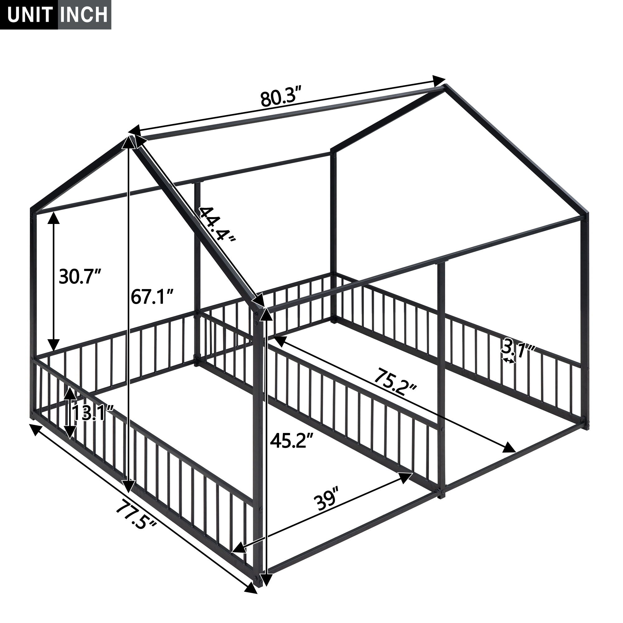 House Platform Beds, 2 Shared Beds, Metal Frame With Guardrails by Unique Piece Furniture